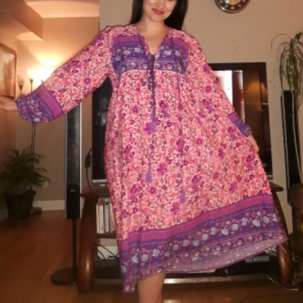 Boho Pink and Purple Maxi Dress - Picture 2 of 6